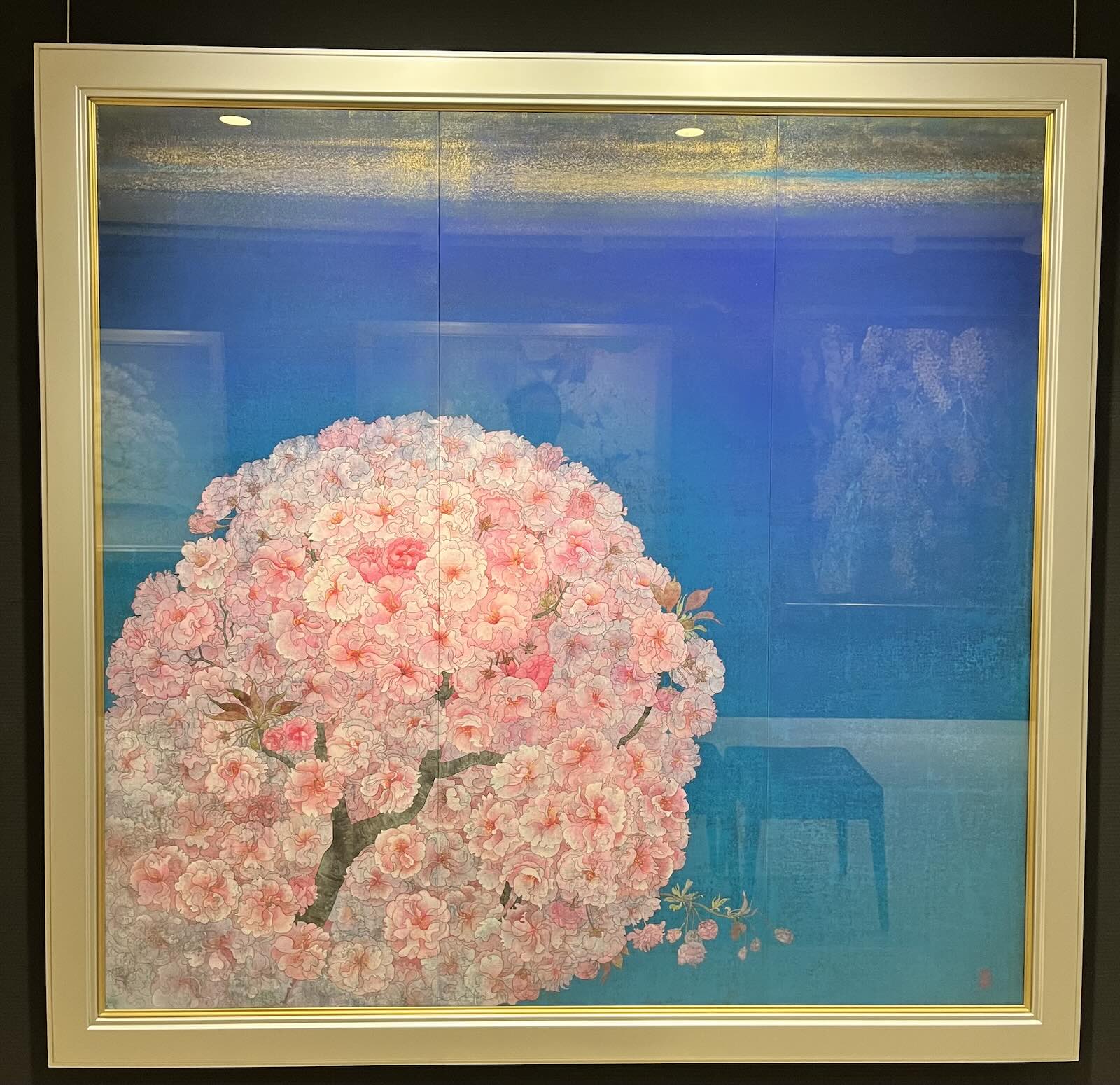 Blue and pink sakura painting